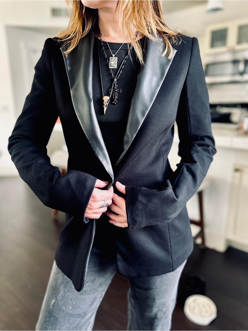 Bailey 44 Black Blazer with Faux Leather Lapel